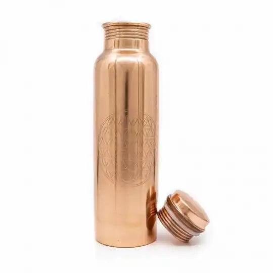 Copper Water Bottle Flower of Life Etched – 900 ml