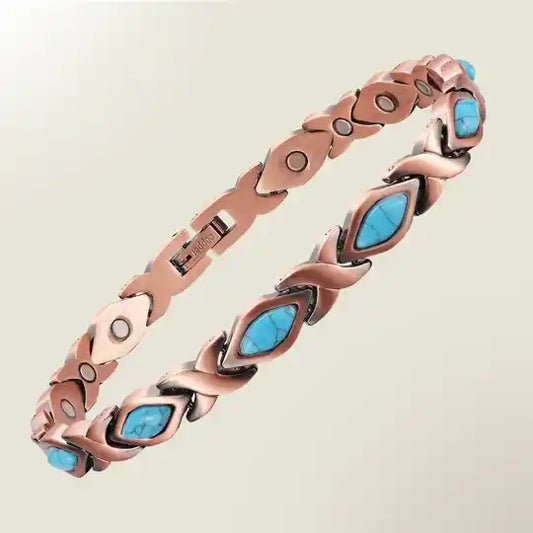 Luxury health bracelet magnetic copper – stone turquoise – 0.7 cm