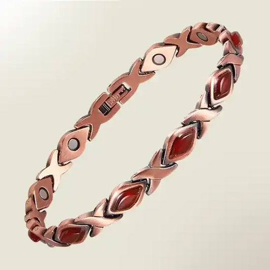 Luxury health bracelet magnetic copper - stone red agate – 0.7 cm