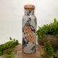 Pure copper water bottle with floral print, white, approx. 750 ml (heavy duty)